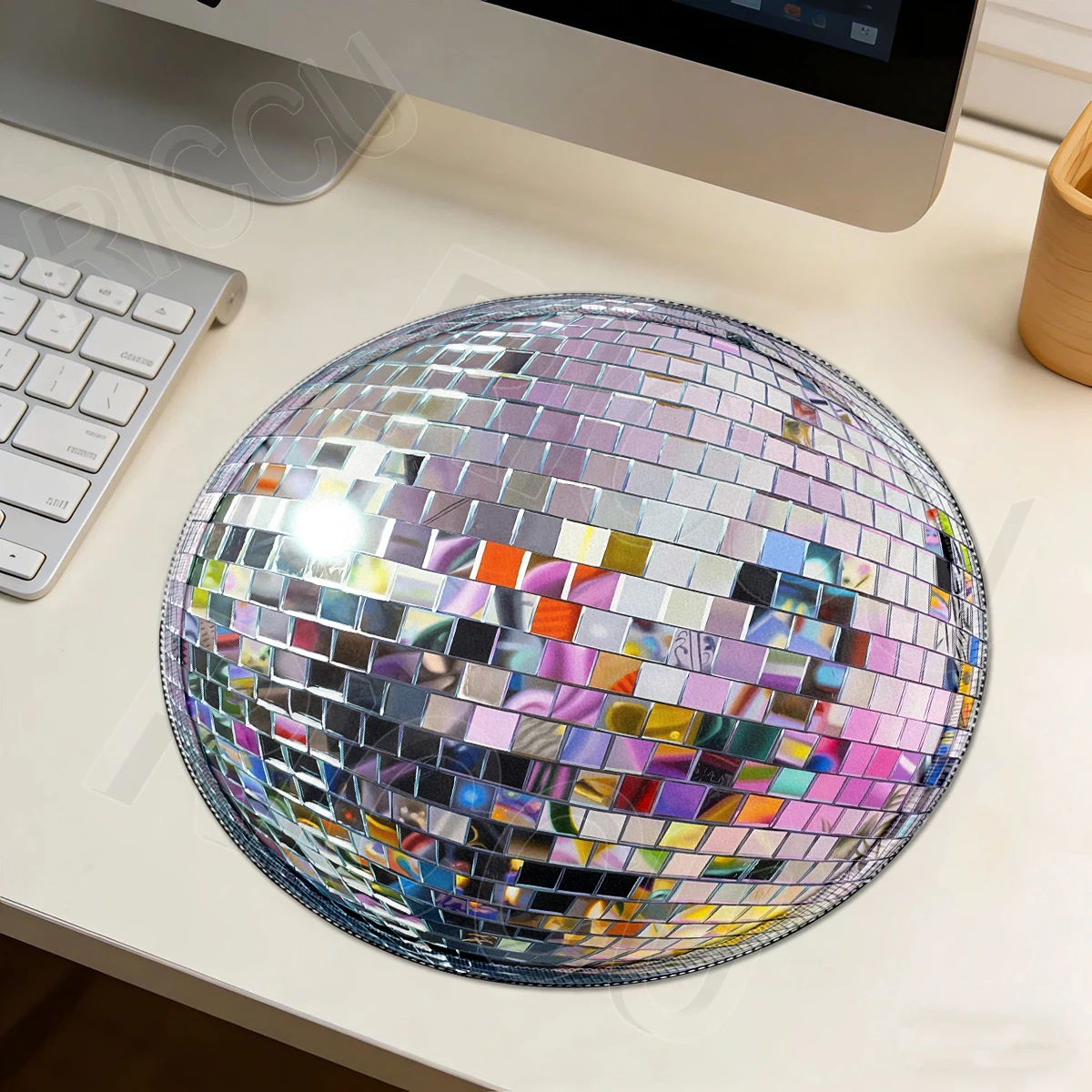 Rubber Round Pink Disco Ball Mouse Mat PC Lock-Edge Mousepad Office Laptop Tablemat Desk Accessories Cabinet Desks Decort Mats