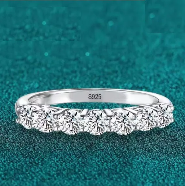 Anillo de moissanita de 3 mm para mujer, anillos de plata de ley S925 con baño de oro blanco, joyería brillante con diamantes, ideal para bodas y como alianza nupcial.