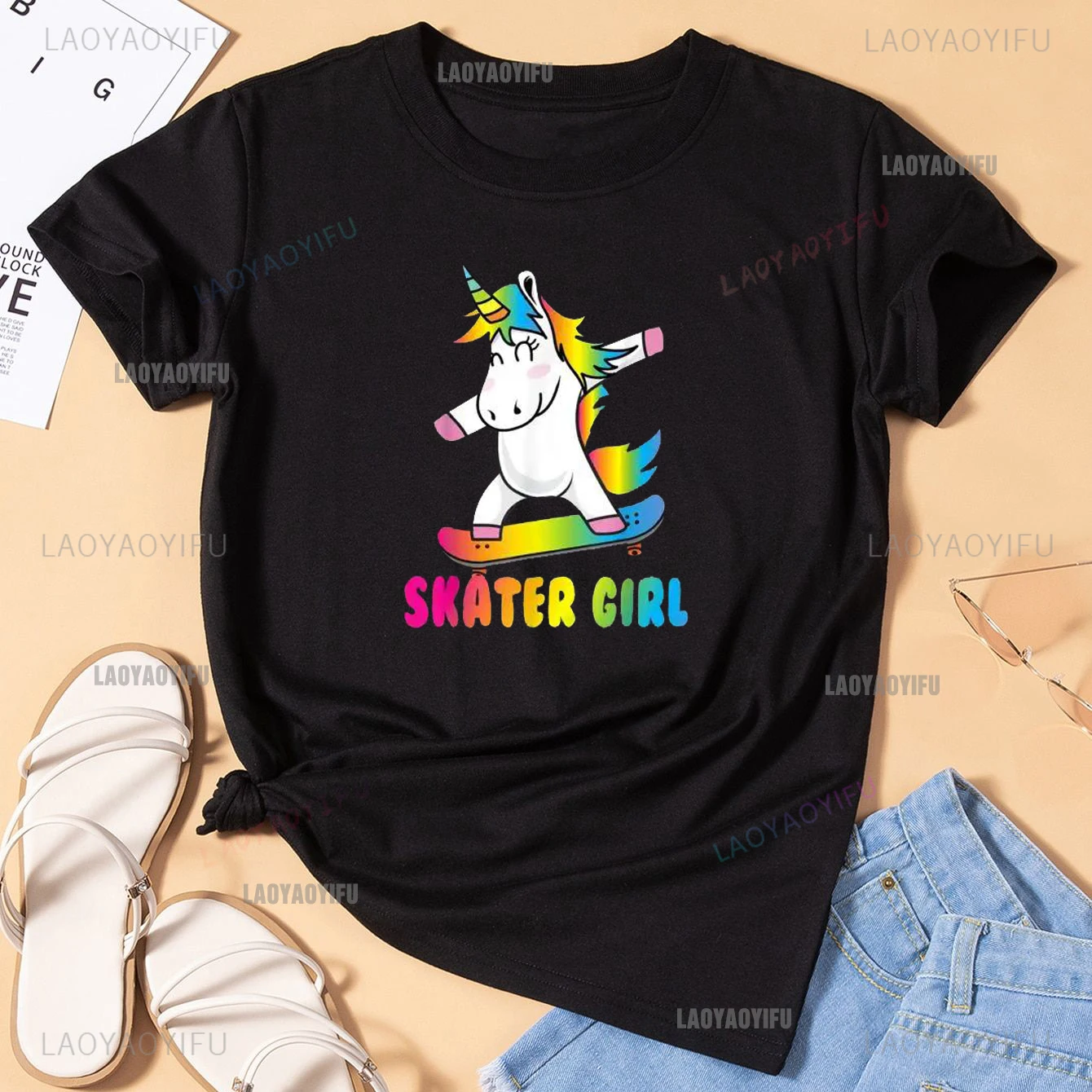 Skater Girl Funny for Women Printing Sweatshirt Skating Cool Harajuku Clothes Skateboard Anime Tshirt Novelty Y2k Streetwear