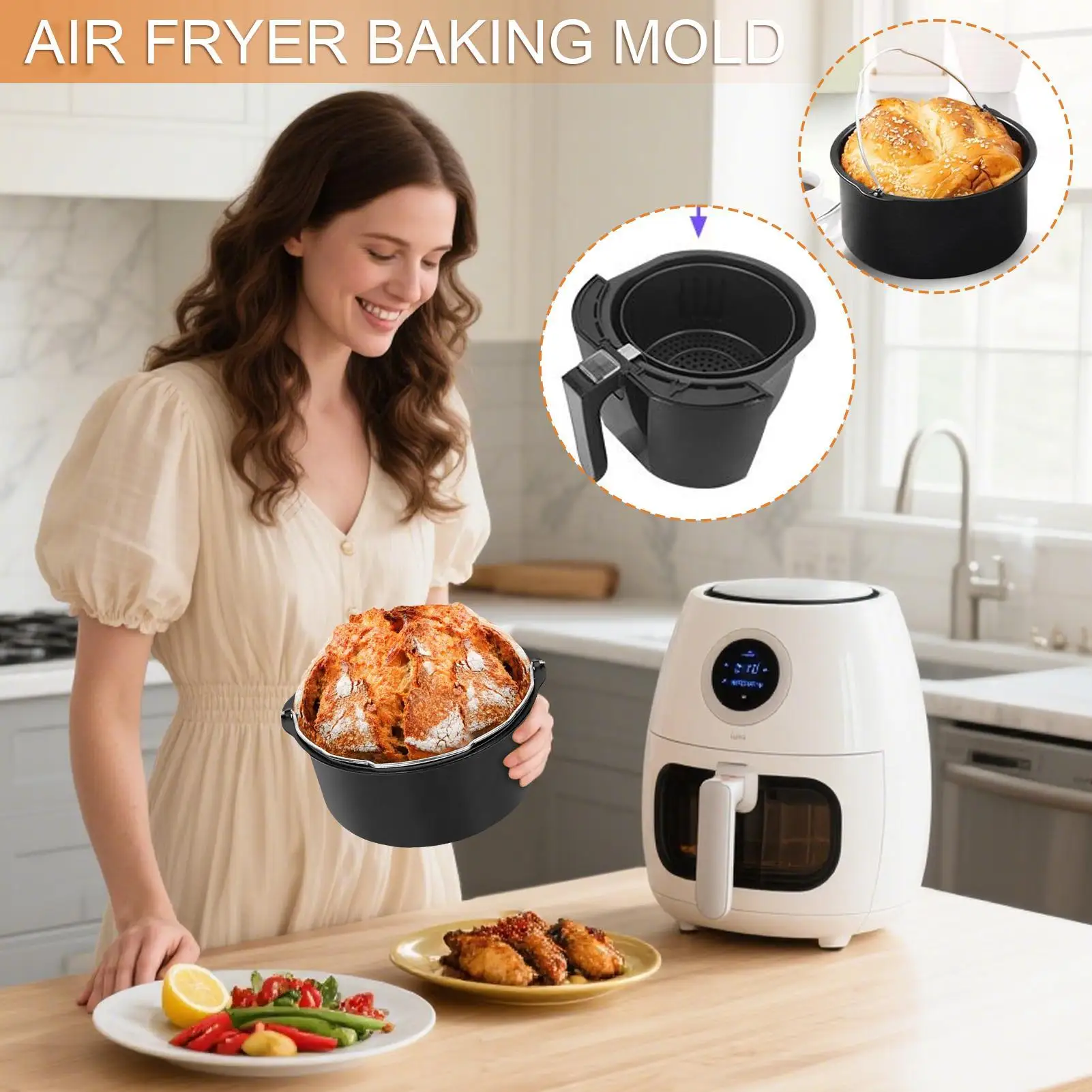 

Air Fryer Cake Barrel Pizza Bread Baking Pan for Fryers Food-Grade Kitchen Cooking Gadget for Pizza Bread Pastries Egg Tarts