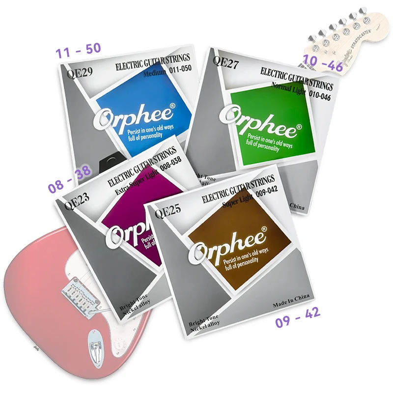 Orphee Strings for Electric Guitar  QE Series Ni-plated Steel Core Alloy Windings Anti-rust Coated  Guitar Accessories