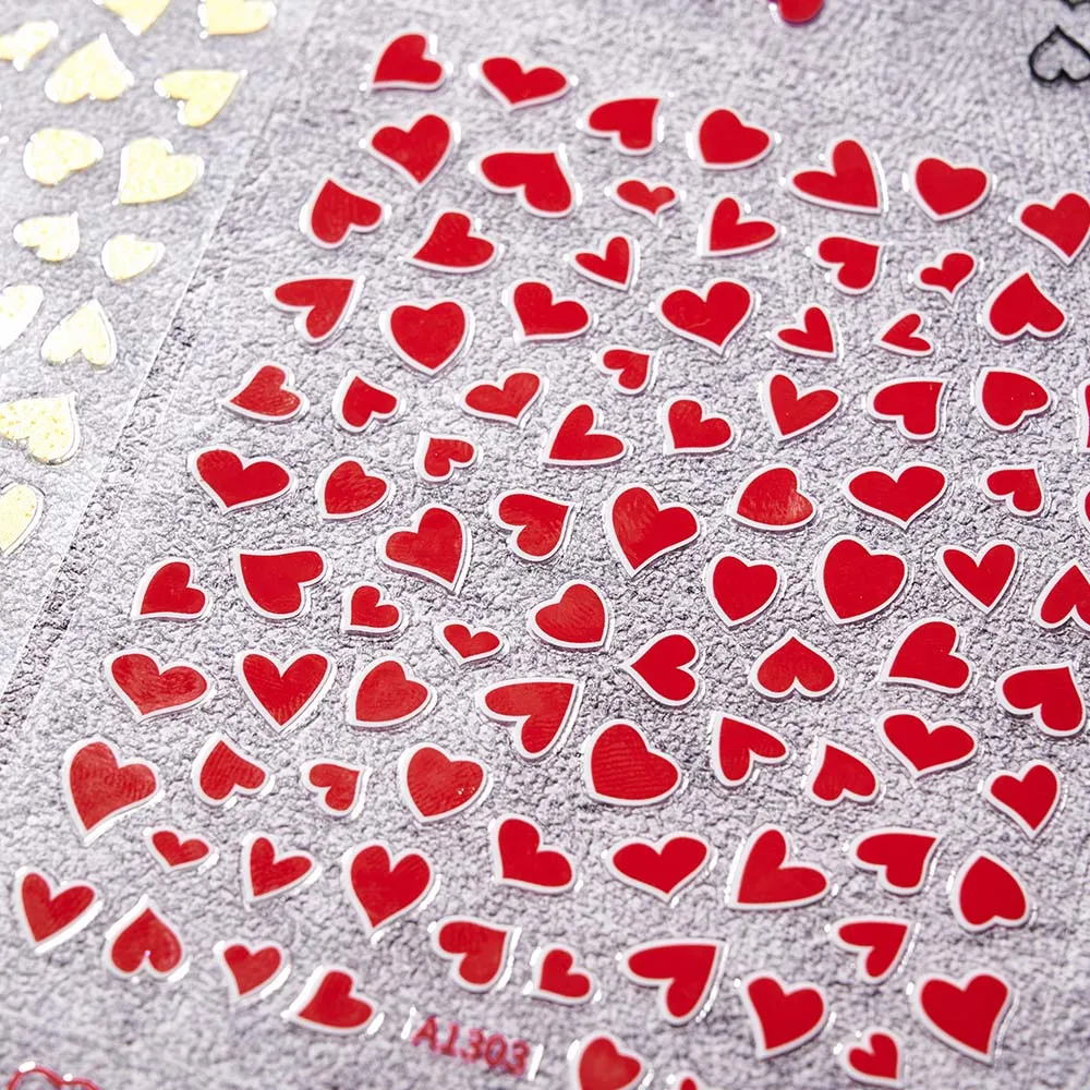 1Pcs 3D Pink/Red Love-Heart Nail Art Stickers Hollow Love Pattern Nail Decals 2025# alentine\'s Day Adhesive Red Heart Slider