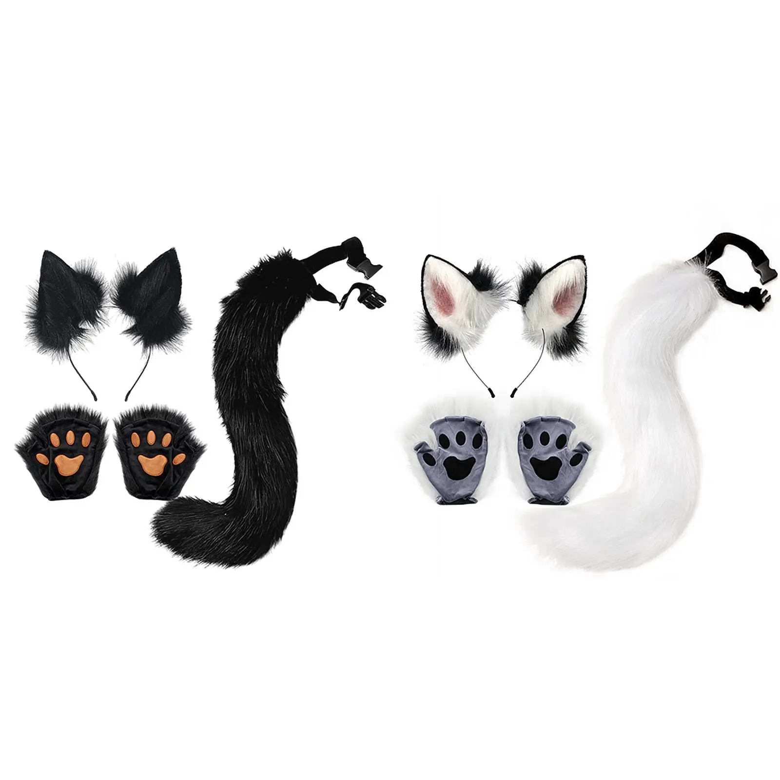 Fox Ears Tail and Paws Headwear Cosplay Props Animal Fox Costume Set for Carnival Performance Role Play Birthday Night Club