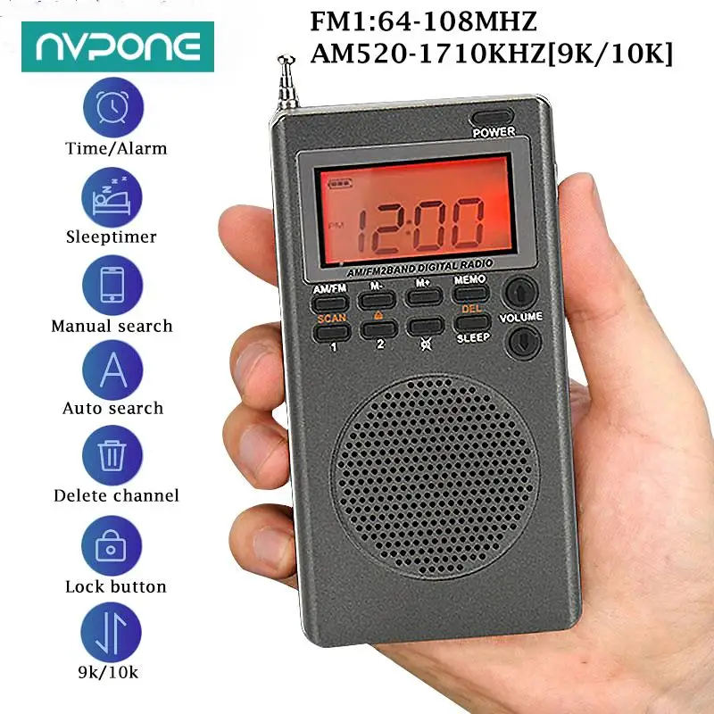 Mini Radio FM AM de bolsillo, receptor de Radios portátil 9K/10K, altavoz incorporado, retroiluminación, pantalla HD, despertador, temporizador de sueño