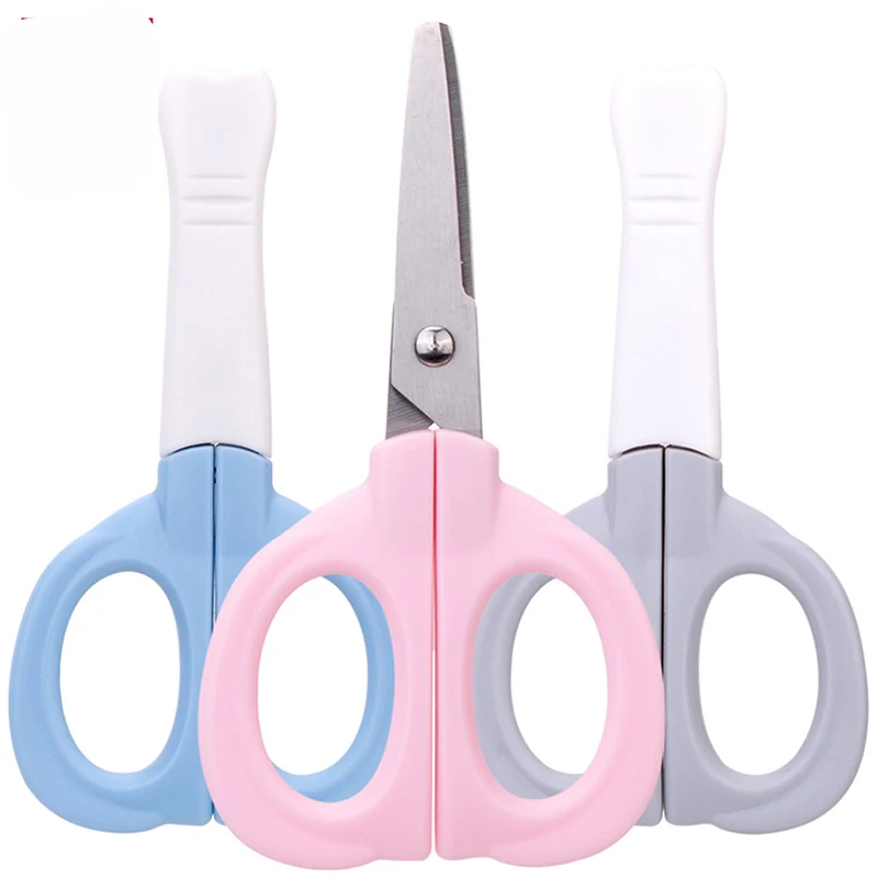

Школьные Ножницы, Мультяшные безопасные ножницы с круглой головкой, бумажные ножницы ручной работы с защитным чехлом для студентов, канцелярские принадлежности