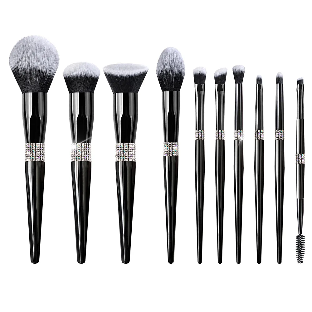 Black Makeup Brushes set 10pcs Synthetic Hair Powder Foundation Concealer Eyeshadow Eyeliner Brush Private Label Wholesale 15set