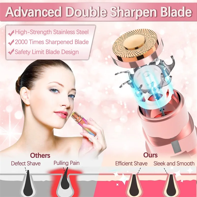 2 In1 Electric Eyebrow Trimmer Painless Eye Brow Mini Shaver Razors Portable Facial Hair Remover Women Built-in LED Light