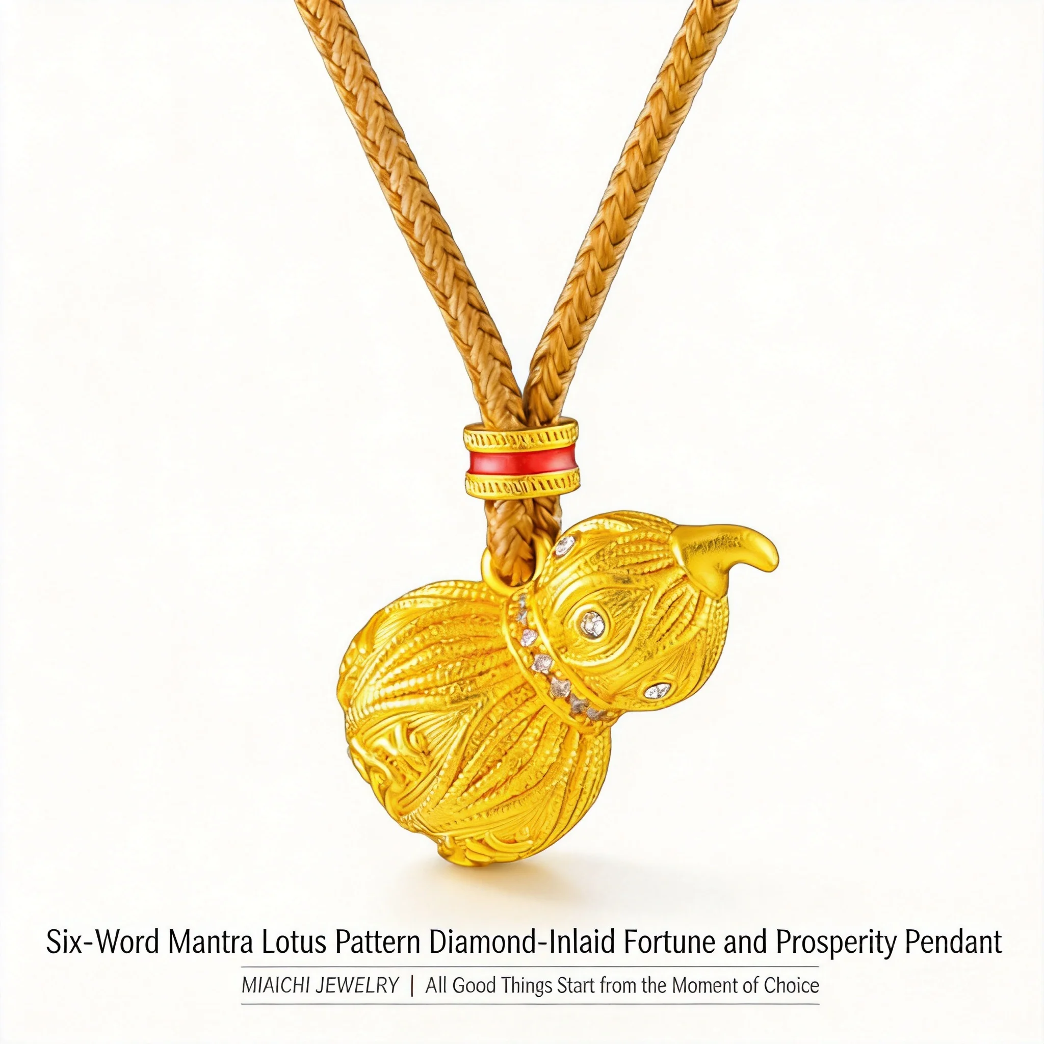 

24k Real Gold Plated Traditional Chinese Lucky Gourd Pendant Six Syllable Mantra Lotus Pattern Inlaid Rhinestone Blessing Wealth