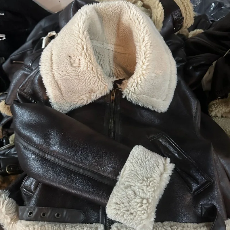 Autunno inverno nuove donne addensate caldo giacca corta a doppia faccia cappotto marrone da donna