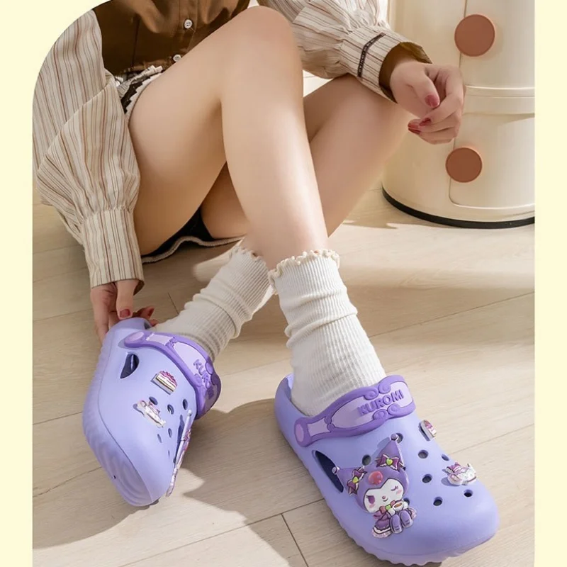 

Детские пляжные шлепанцы Kuromi с мультяшным принтом, летние, для родителей и детей, нескользящие, износостойкие, дышащие, удобные