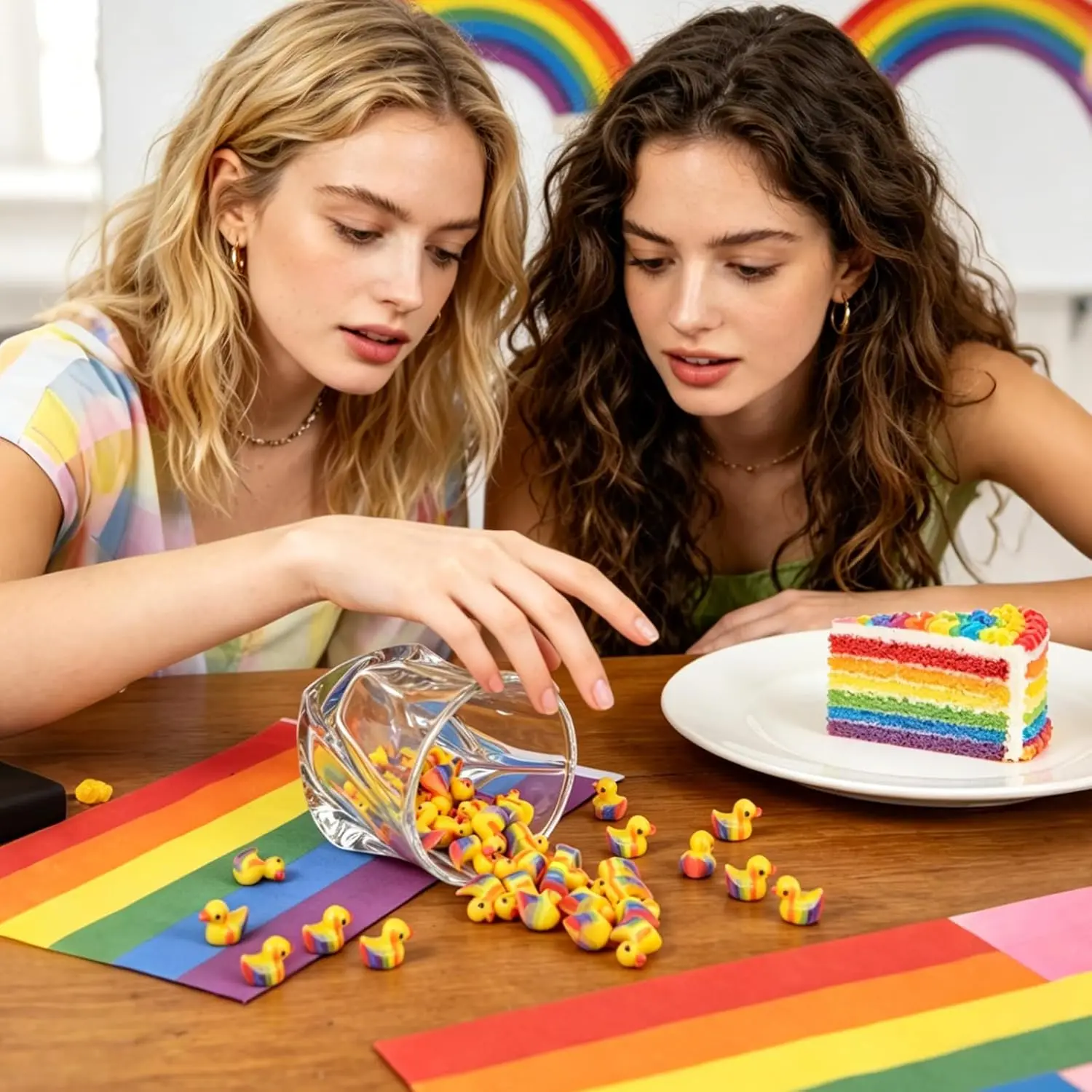 30PCS Gay Pride Rainbow Mini Resin Ducks, Tiny Duck Figurines Bulk for DIY Jewelry, Vase Fillers, Party Ornament Decor