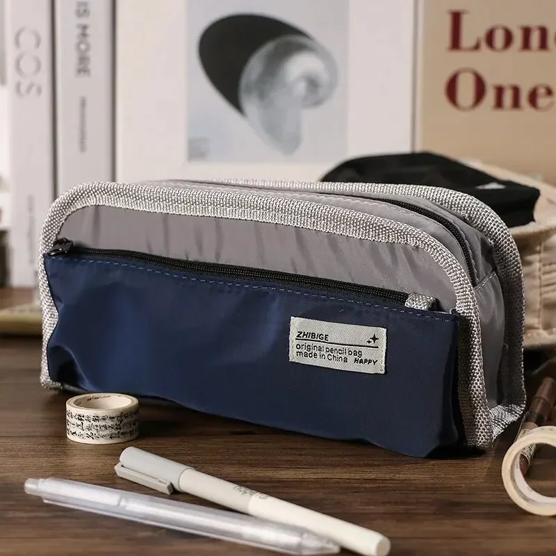 Canvas Pencil Case for Boys, Large Capacity, Fashionable and Simple, High School Boys and Girls Stationery Box
