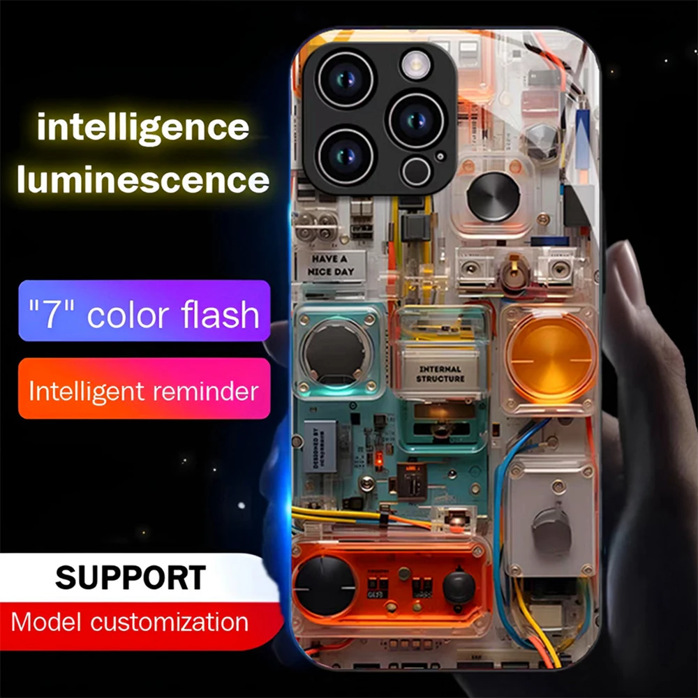 

Luxury Circuit Board Design Smart LED Light Glowing Glass Phone Case For Samsung S26 S25 S24 S23 S22 S21 S20 FE Plus Ultra