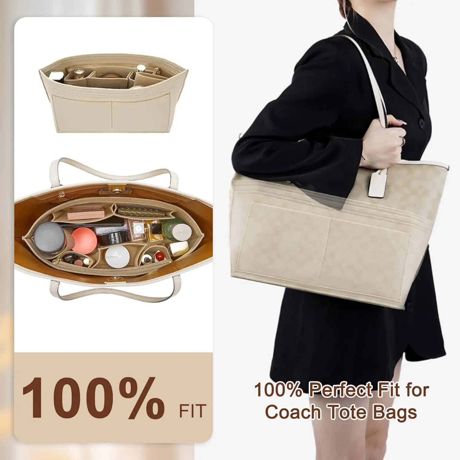 2Pcs Set Purse Organizer Insert for Handbags, Felt Bag Organizer for Tote & Purse, Tote Bag Organizer Insert, for LV Neverfull