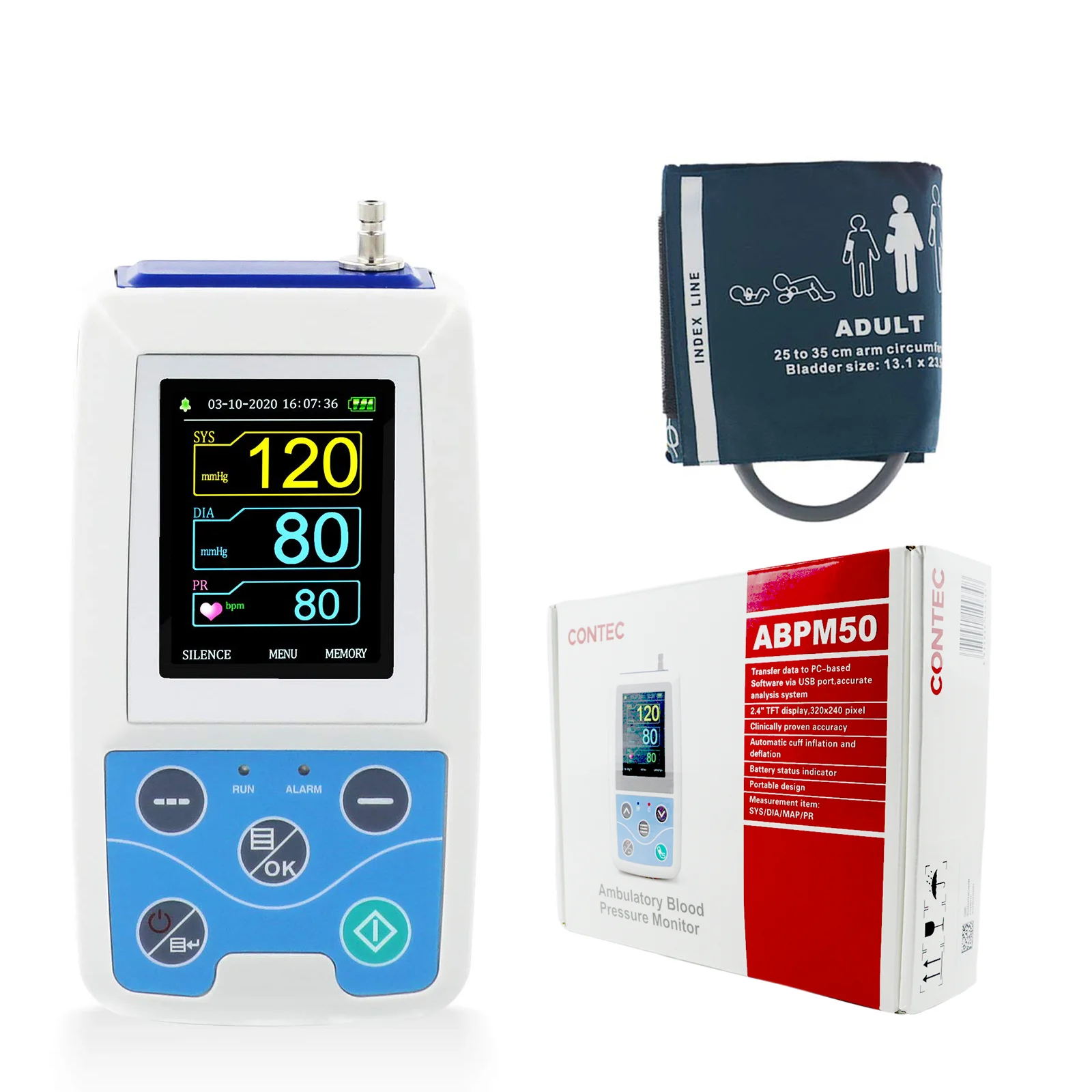 CONTEC ABPM50, Arm Ambulatory Blood Pressure Monitor 24hours NIBP Holter, Adults/Children, Standard Cuffs+Free PC Software