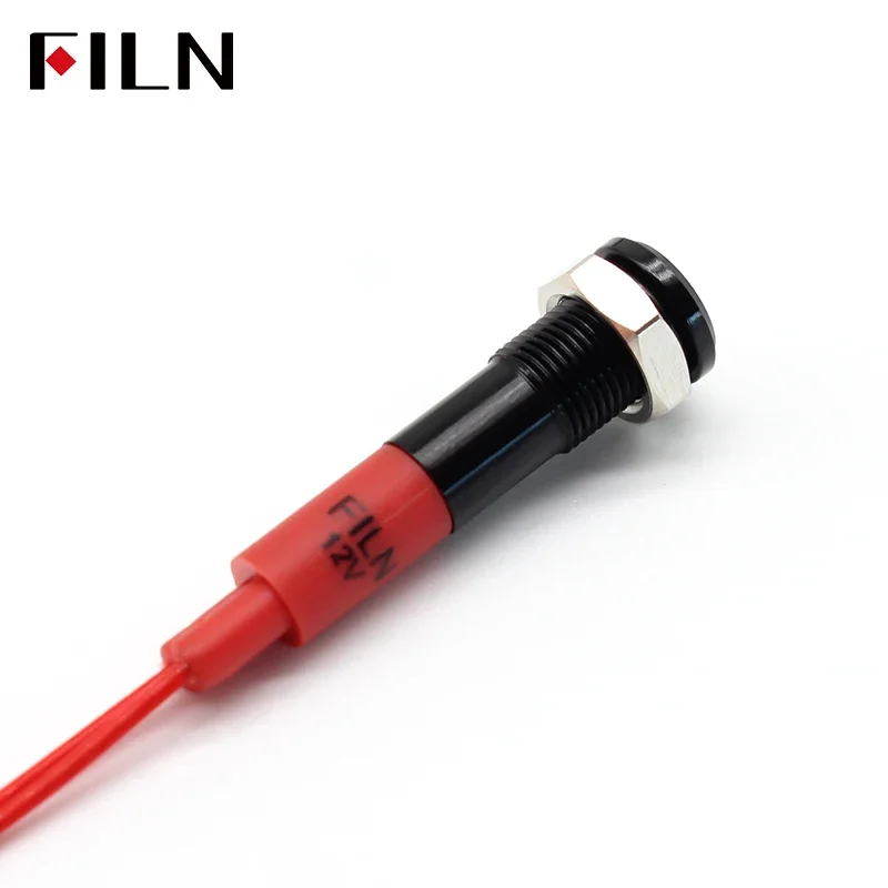 FILN 1pc 6mm mini 12v 24V LED metal indicator light flat signal lamp red green blue orange white with 20cm cable