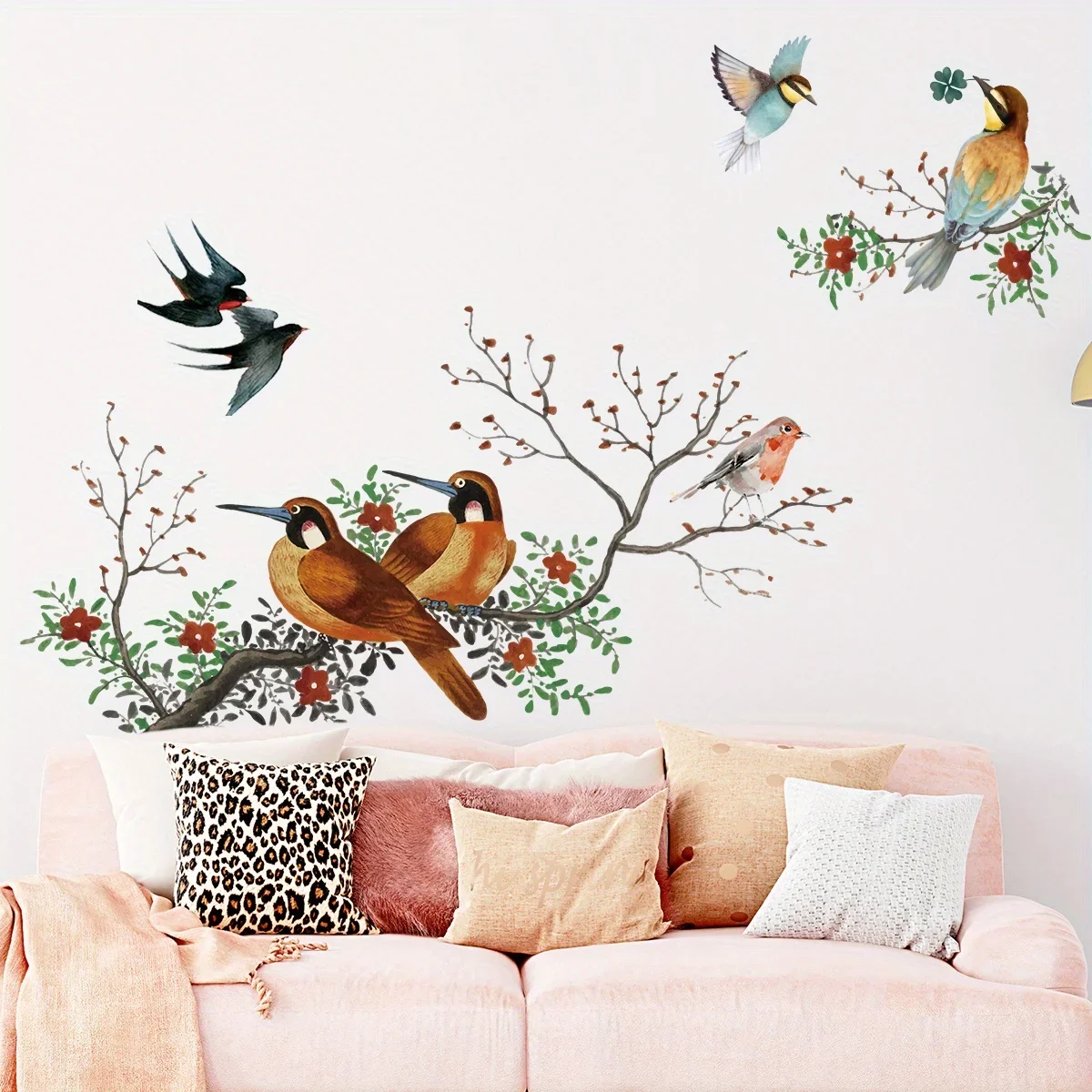 Watercolor Swallows Magpies Branches Wall Stickers for Kids Room Bedroom Living Room Nursery Home Decoration Wall Decals