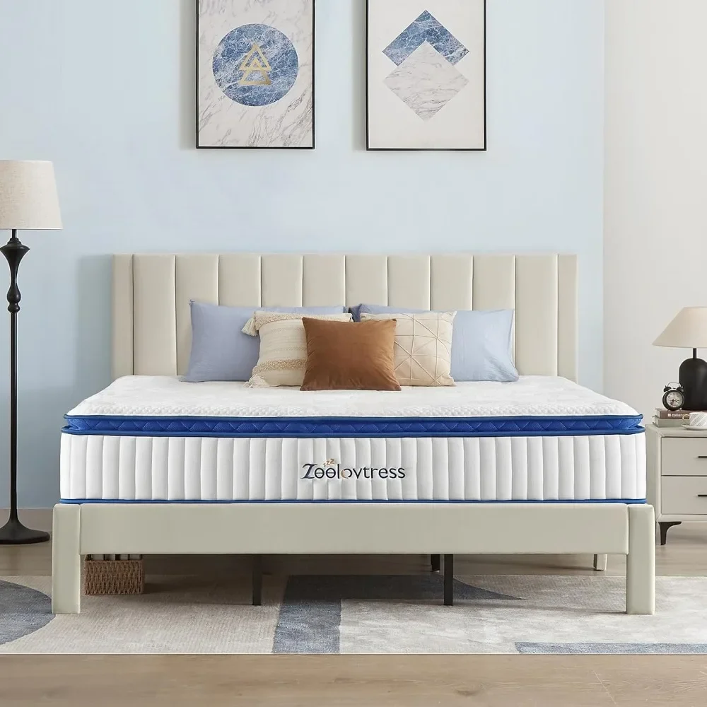 Bed Frame with Headboard,Queen Velvet Upholstered Bed Frame,Beige Bed Frame fit 10-12 Inches Mattress,Fabric Upholstered