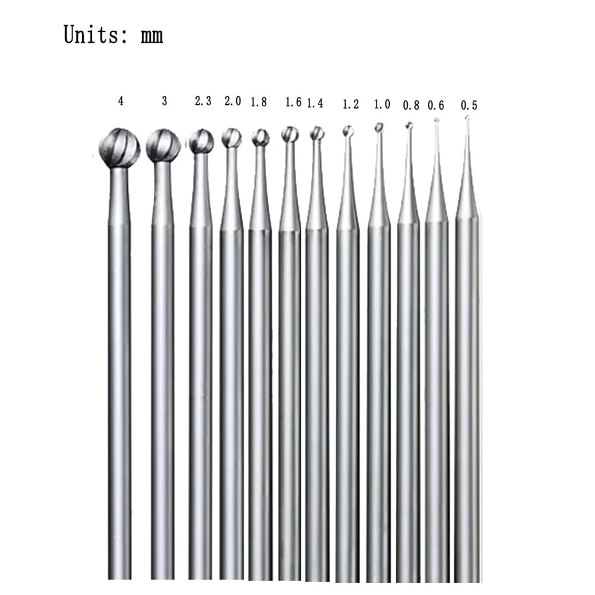 Conjunto de rebarbas de bola de formato redondo de 12 unidades - Brocas de gravação em forma de bola redonda com haste de 3/32 unidades