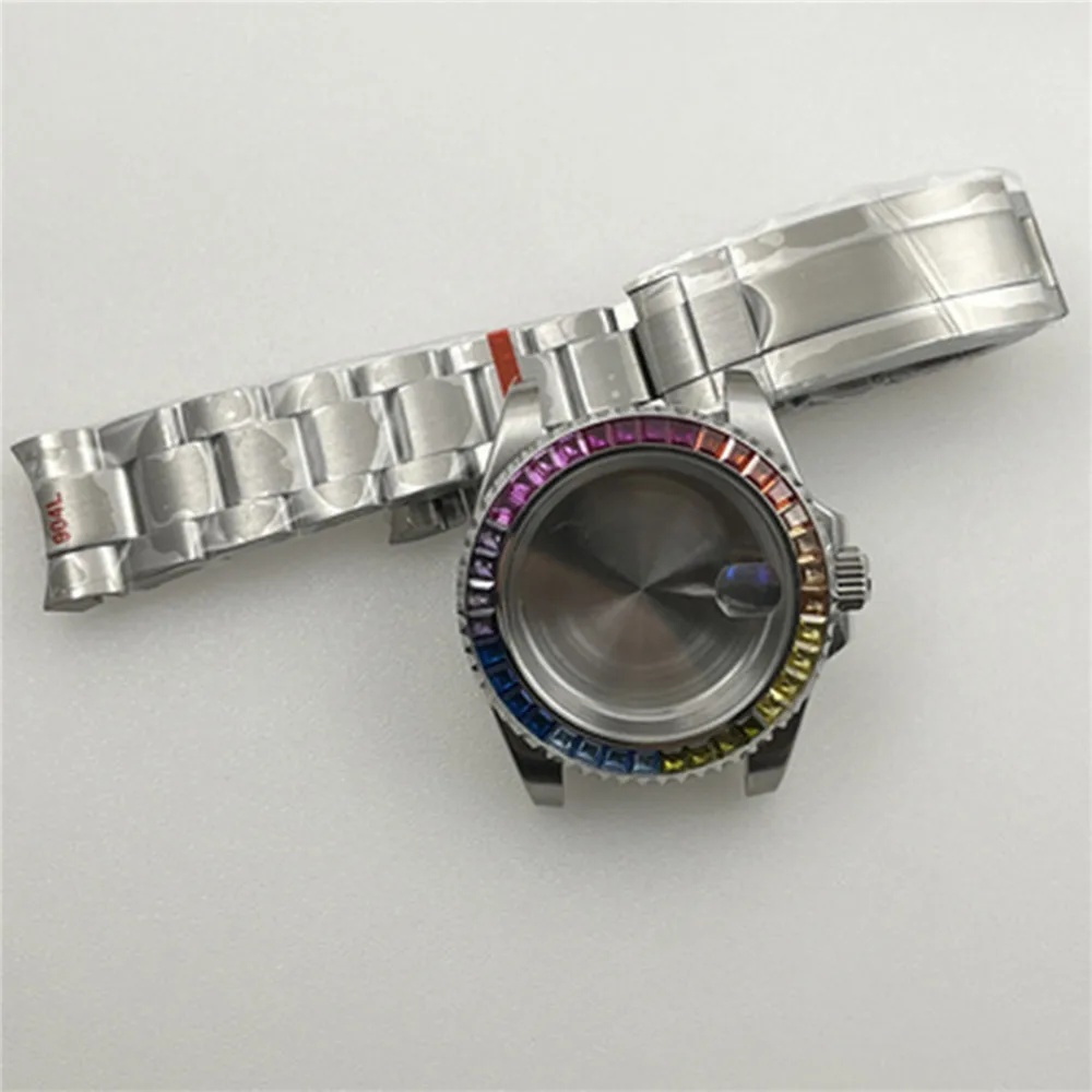 

New 41MM Rainbow Ceramic Bezel Diving Watch Case 316L Bracelet Strap Fit For NH35A NH36 Movement Nh35 Case for 28.5mm Dial