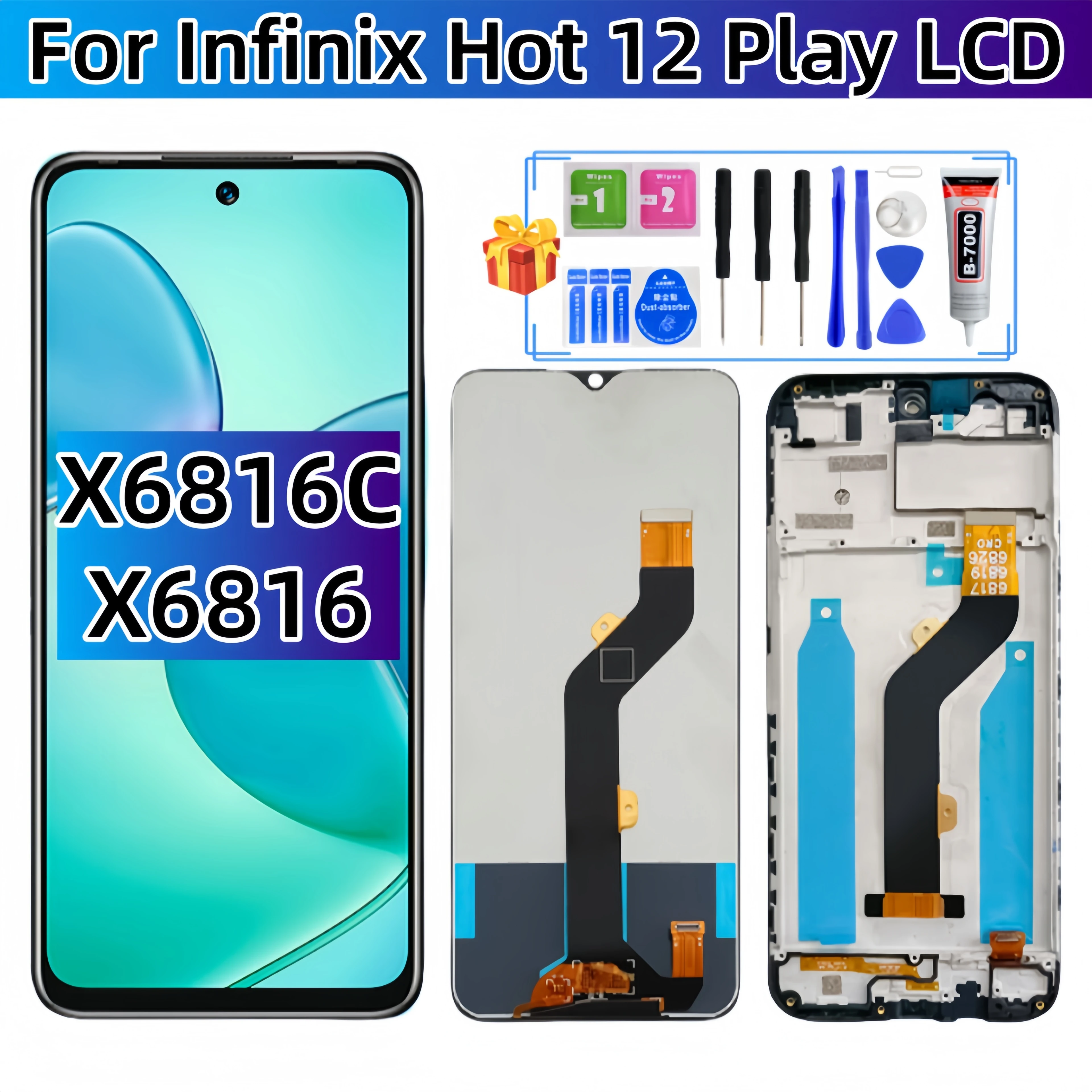 

Для Infinix Hot 12 Play X6816C X6816 ЖК-дисплей с сенсорным экраном в сборе, запасные части для ЖК-дисплея