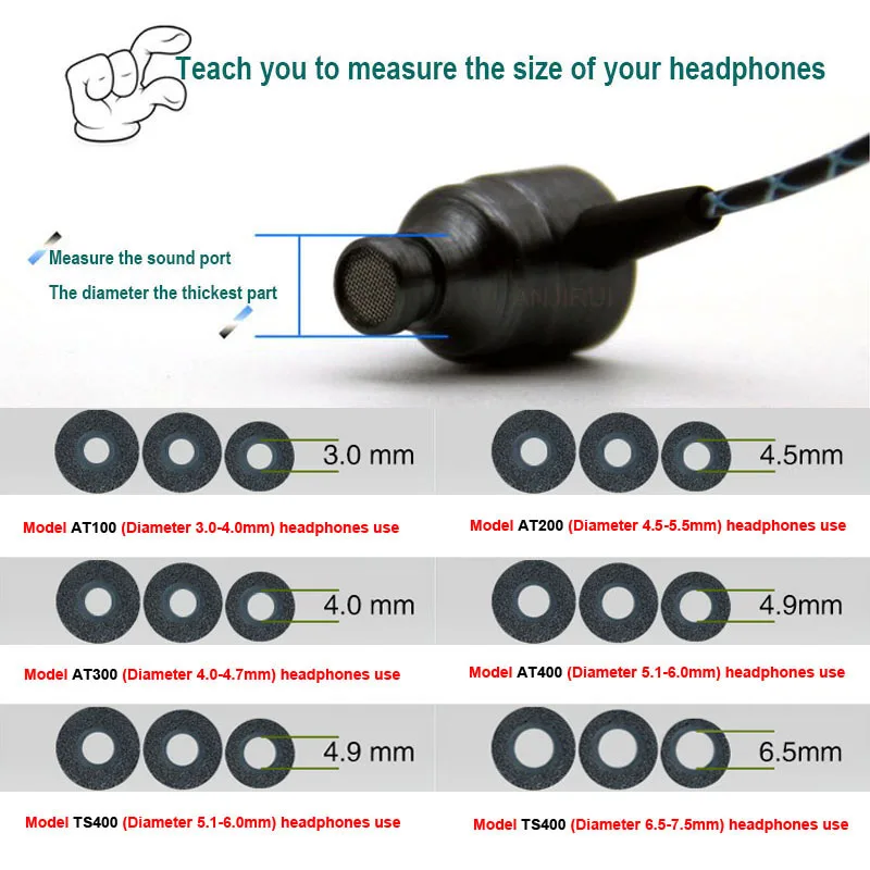 Ujung telinga busa memori 12 pasang T100 3.0mm (LMS) untuk headphone In-Ear 3.0mm-4.0mm earphone telinga isolasi antiselip