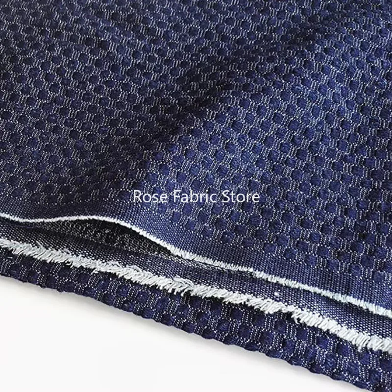 1 meter Cotton Jacquard Jeans Fabric Thick Retro Denim Indigo Blue After Washing Diy Handcrafts Bags Hat Pants Tissus