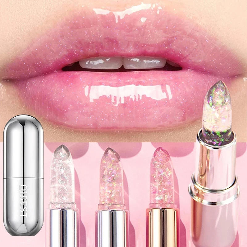 Batom hidratante com glitter gelatinoso, bálsamo labial colorido hidratante natural, transparente, impermeável, maquiagem feminina coreana, 24 horas