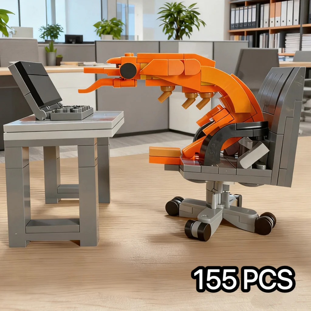 Modèle de crevettes en blocs de construction MOC, assemblage de puzzle, garçons et filles se mélangent aléatoirement, parodies créatives de célébrités d'Internet