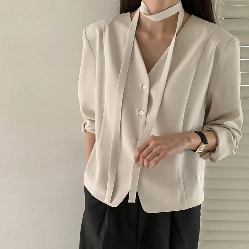 シックなヴィンテージ風Vネック、ベルト付き、シングルボタン、ロング丈、ゆったりとしたカジュアルで多用途なレディースアウターウェア、通勤にも使えるスーツ