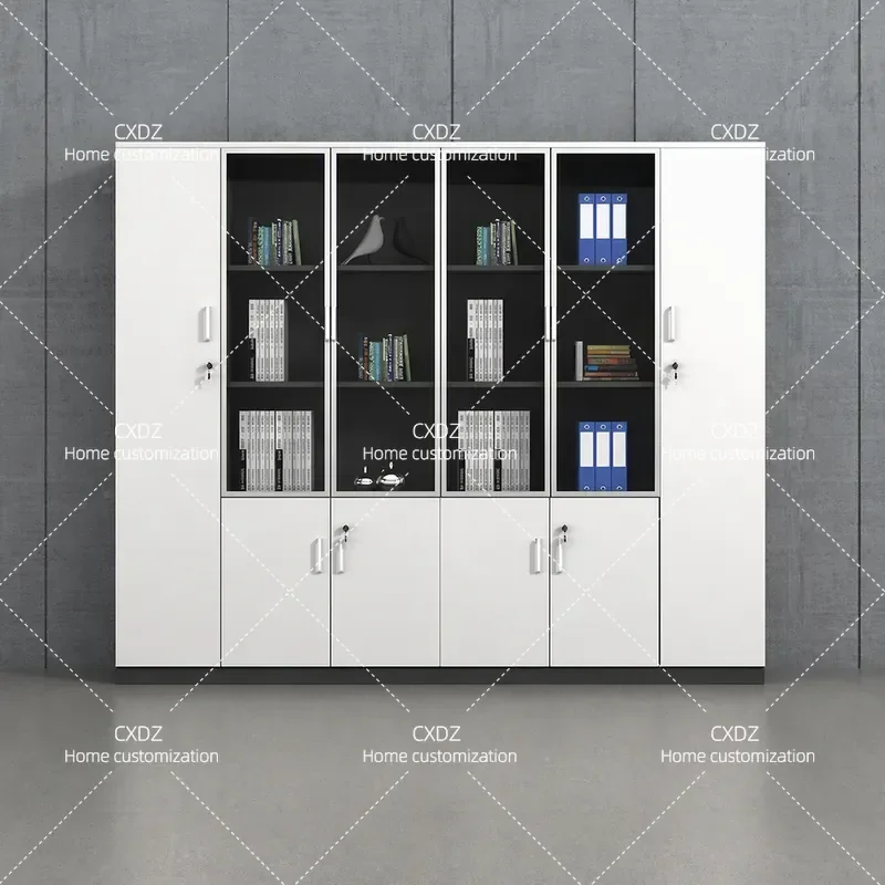 Wooden File Cabinet High Storage Locker Bookcase Office Data Cabinet with Lock Floor Standing Document Organizer for Home