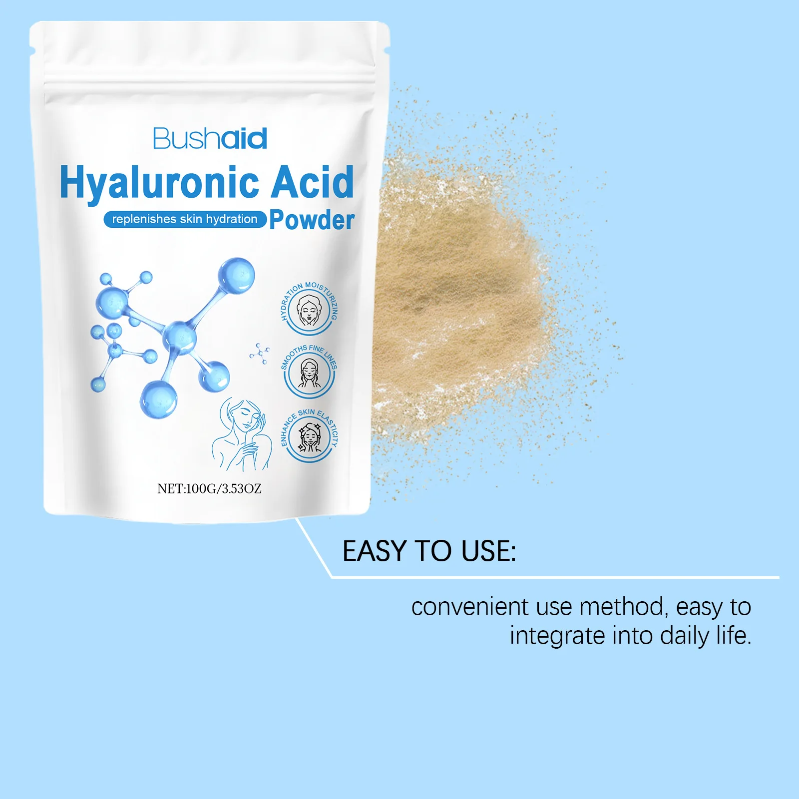 Beauty Collagen Hyaluronic Acid Powder, Improve Skin Elasticity Bright Skin Tone Anti‑Fine‑Line Supplement