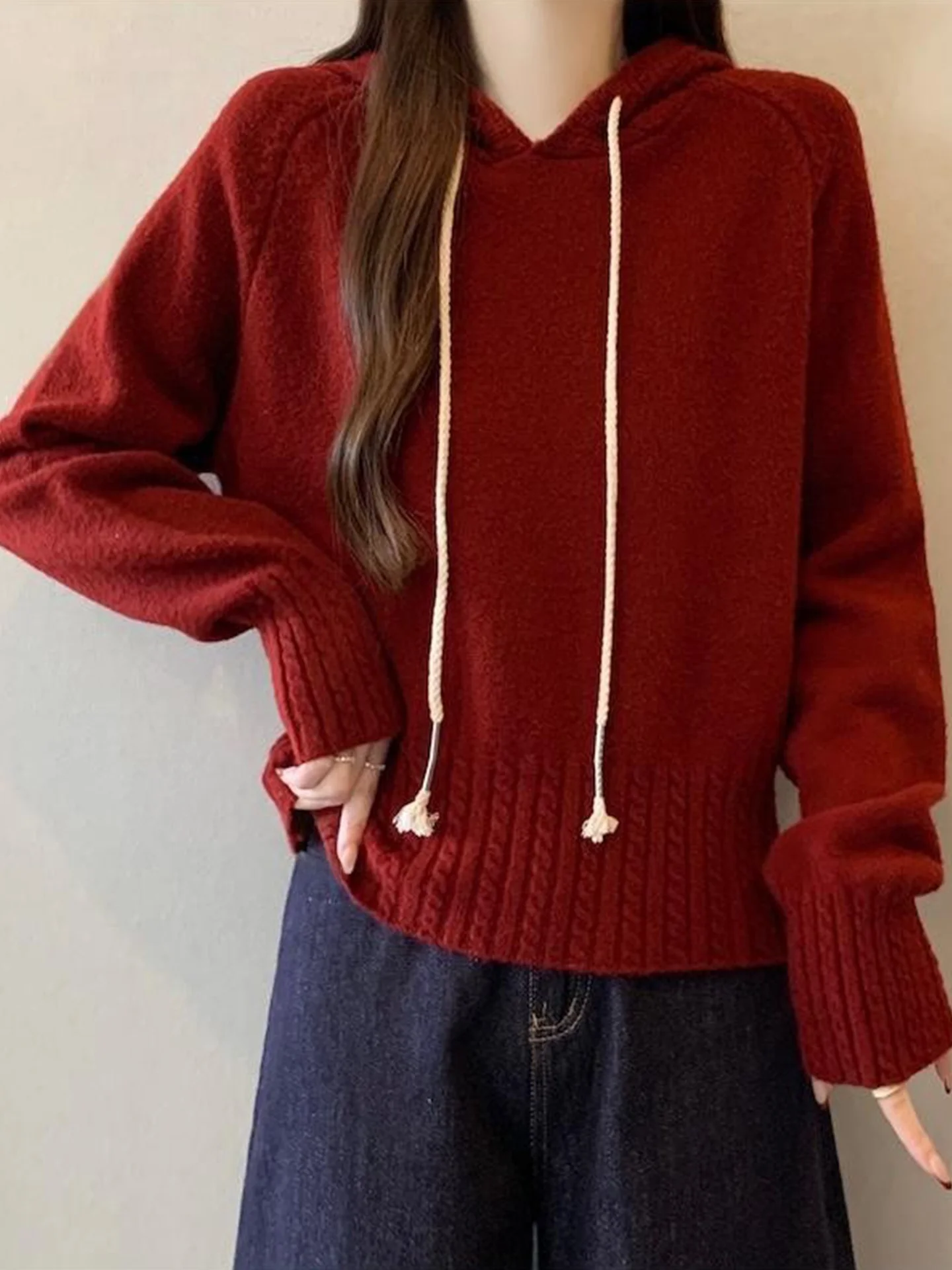 

Корейский вязаный свитер с капюшоном для женщин, весна-осень-зима, большие размеры, внутренняя одежда, эффект похудения, для повседневной носки, с длинными рукавами