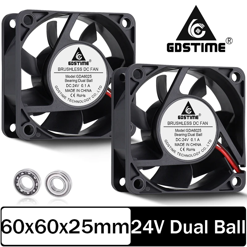 

10PCS Gdstime 60mm x 25mm Brushless Cooling Fans DC 24V 60mm 2pin Dual ball Cooler Fan For Computer PC Case Cooling Heatsink