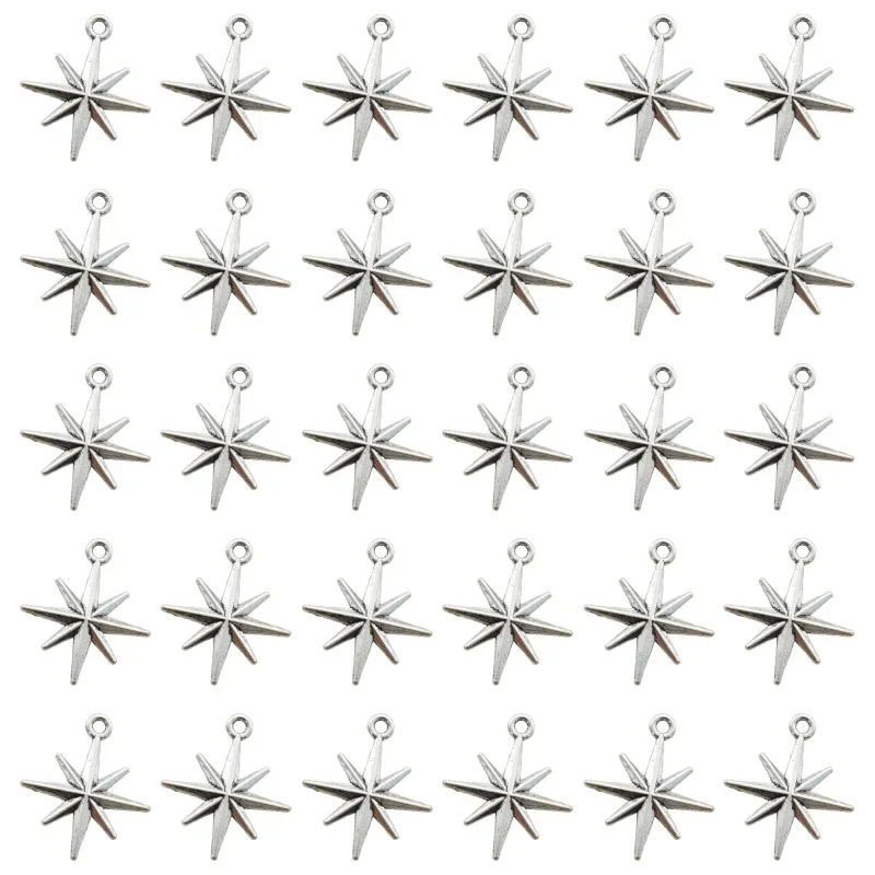 15PCS Antique Silver Plated Star Charms Alloy Metal Pendants For DIY Necklace Earring Jewelry Making  Accessories