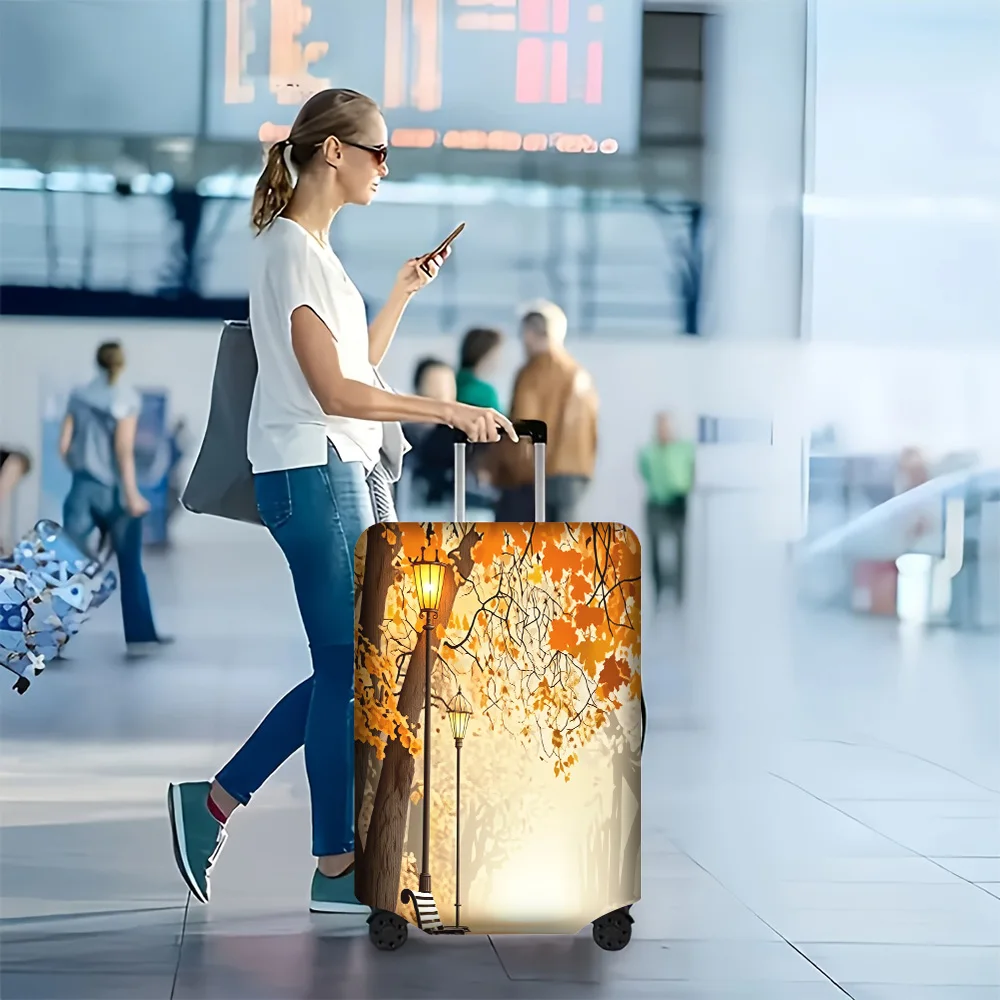 1pc Fall Park and Street Light Print Luggage Cover. Fits suitcases from 18 to 32 inches; effectively protects your luggage.