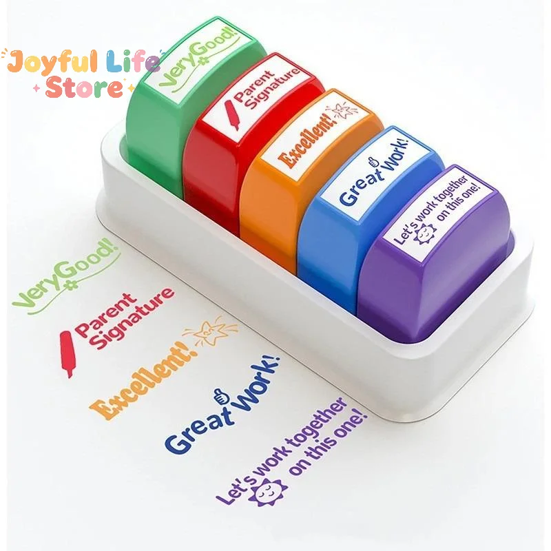Hot 5 Pcs Self Inking Teacher Feedback Stamps With Encouraging Phrases For Classroom Grading Homeschool Homework Review