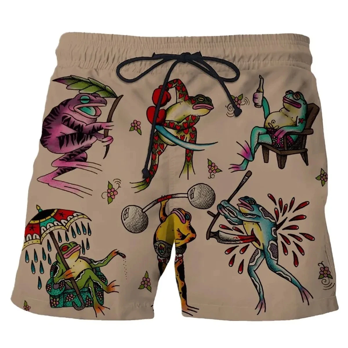 Shorts de banho retrô masculino com cordão – verão nova moda estampa férias praia havaí design micro elástico