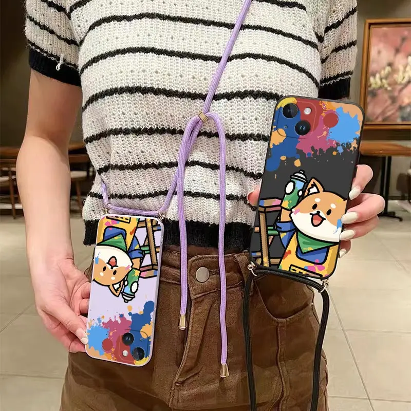 Little Painter Crossbody Lanyard Silicone Phone Case For  iPhone 13 15 14 11 12 Pro Max  XS XR X XSMax 8 7 6 6S 15 14 Plus Cover