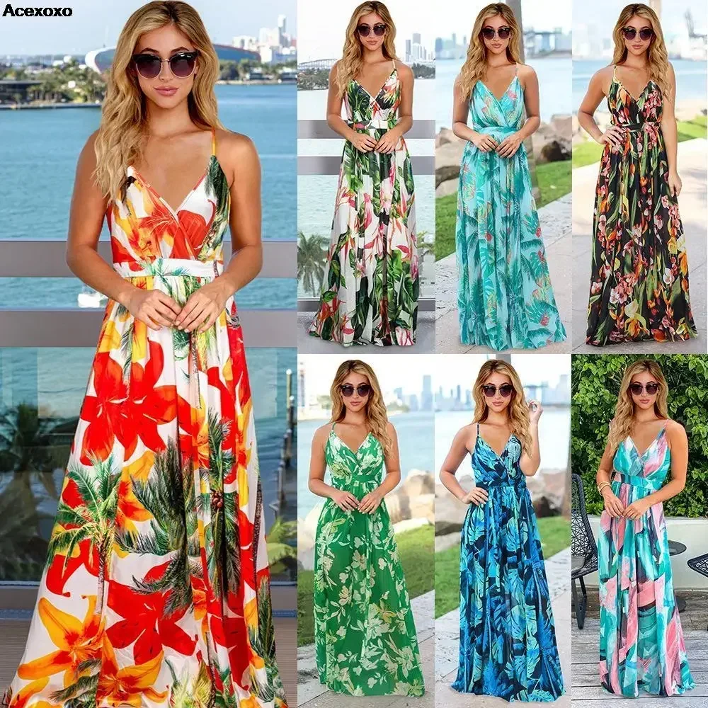 

2023 Spring/summer new women's fashion casual Bohemian halter print V-neck dress