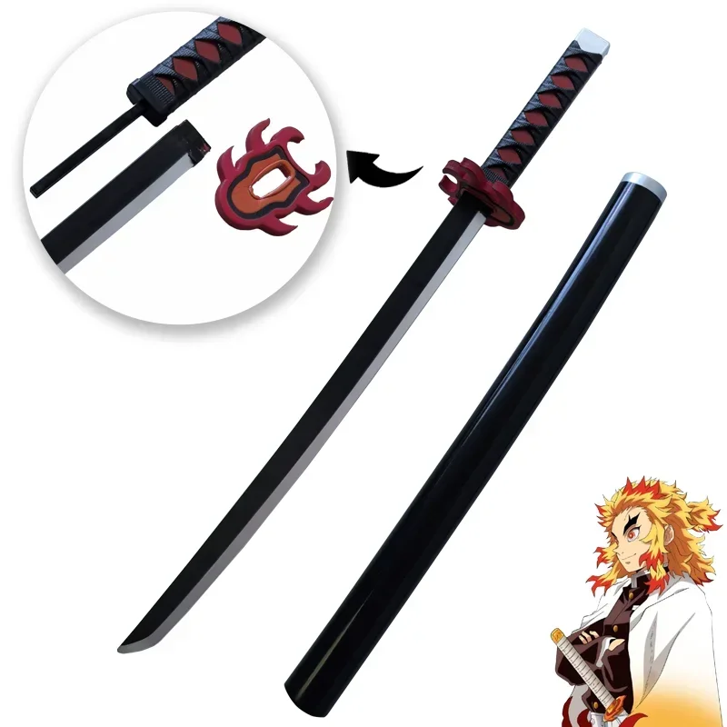 Demon Slayer Katana Sword Anime Assembled Original Cosplay Weapon Orange Rengoku Kyoujurou Kamado Tanjirou Swords 72cm