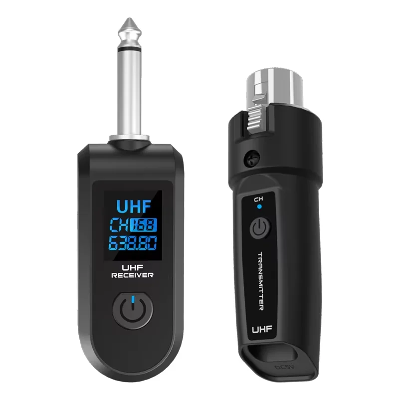 System mikrofonowy bezprzewodowy UHF KEBIDUMEI z nadajnikiem, odbiornikiem i adapterem XLR do mikrofonów dynamicznych, gitar, mikserów audio i systemów PA. — 2