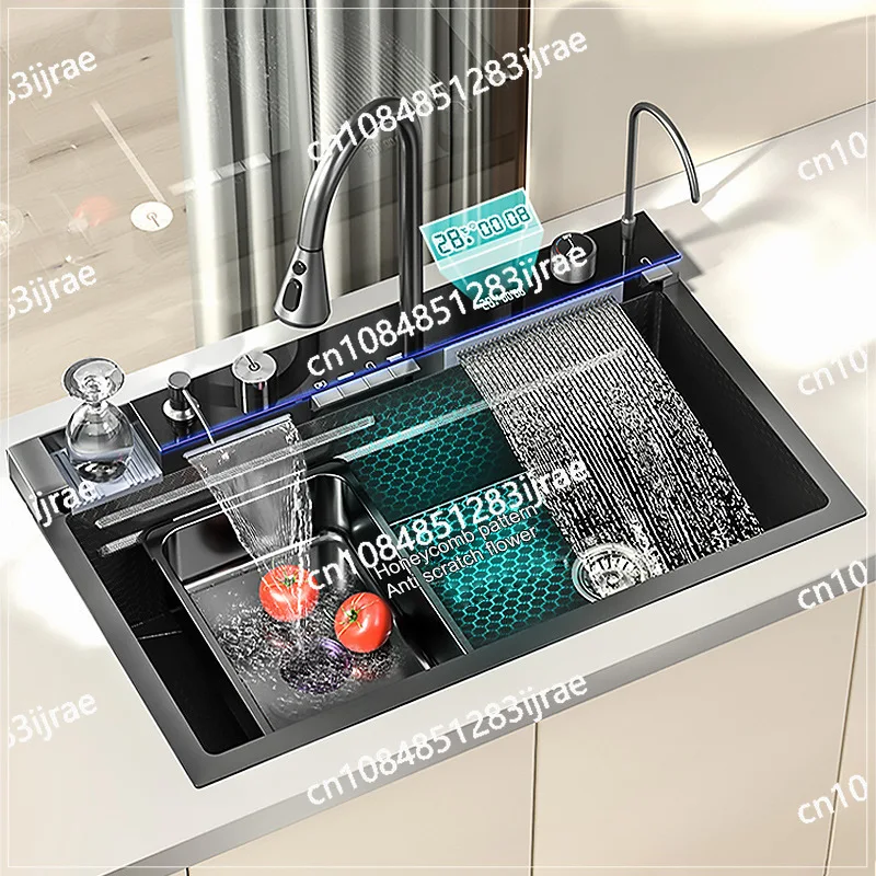 Kitchen Sink Rectangular 304 75*45CM Bowl Undermount Stainless Steel Apron Farmhouse Handmade Smart Waterfall Multifunction