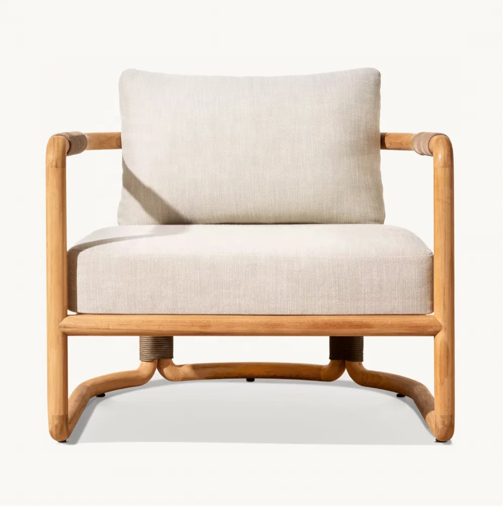 Hot-selling Outdoor All-weather Rope Teak Patio Garden Furniture Luxury Hotel Outdoor Furniture Maro Solid Teak Lounge Chair