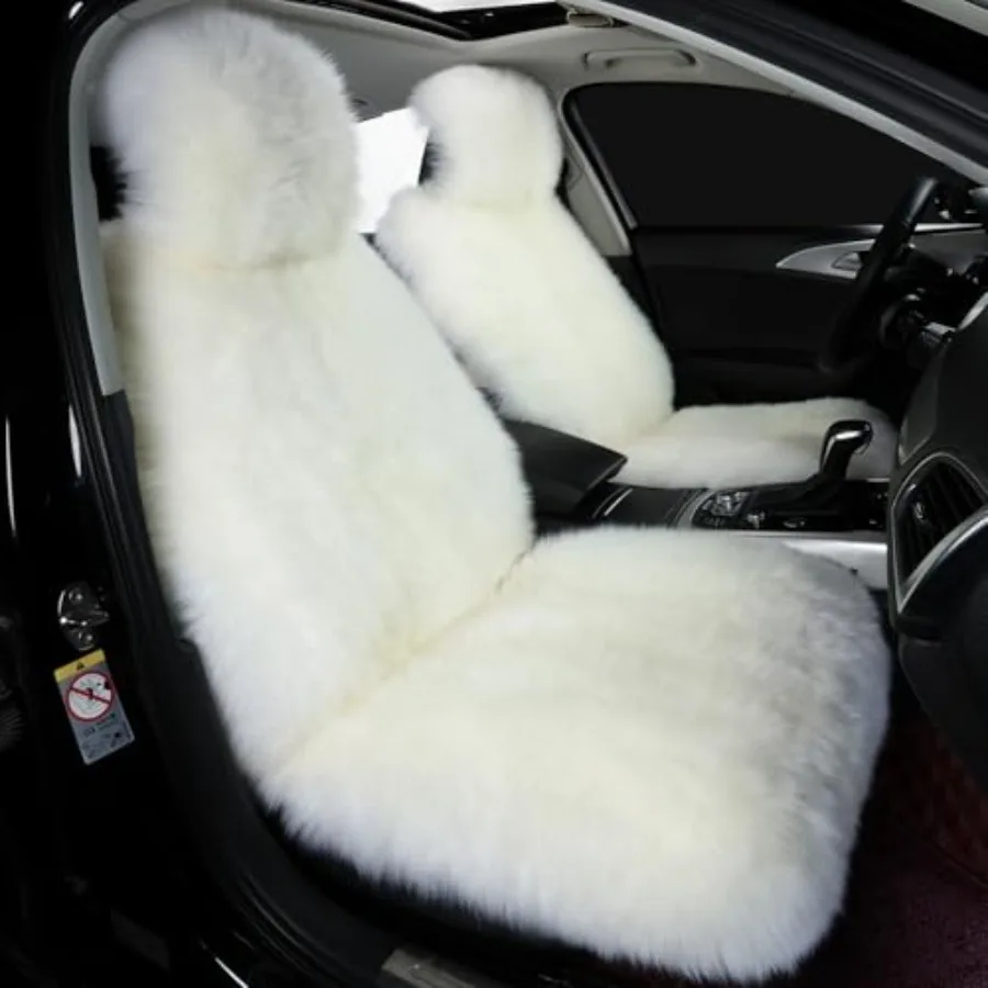 

2 Pack Fluffy Sheepskin Car Seat Cover - Fuzzy Fur Auto Cushion for Universal Automotive Protector in Ivory White with Soft Com