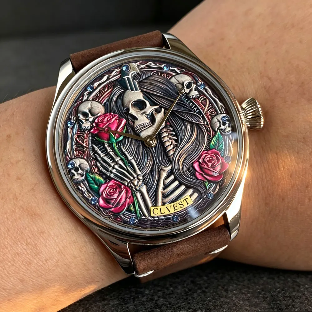 Sapphire Glass 42mm Gothic Style 3D Relief Dial Stainless Steel Hand-Winding Asia 6497 Movement Retro Men Mechanical Watch