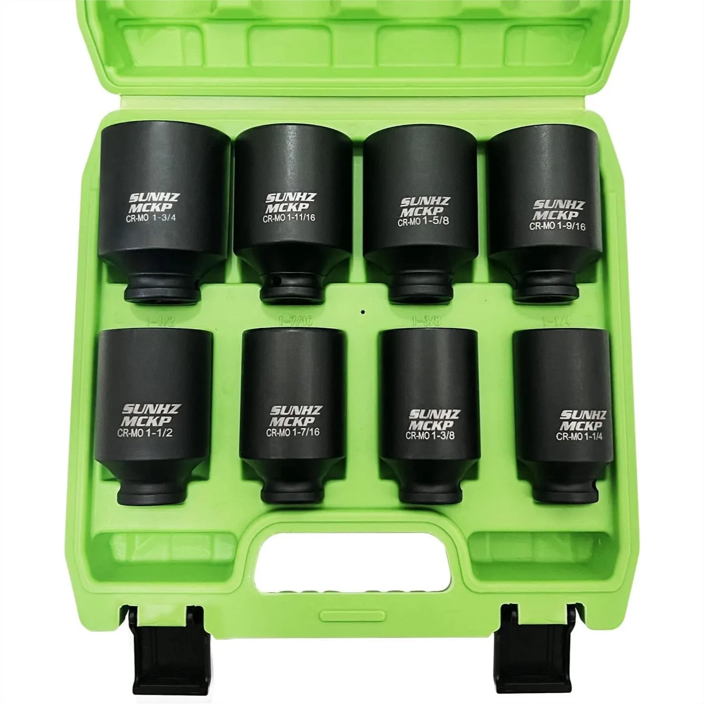 

1/2" Drive Deep 6-Point Impact Socket Set, 8-Piece SAE 1-1/4" to 1-3/4", Cr-Mo Steel, Extra Deep