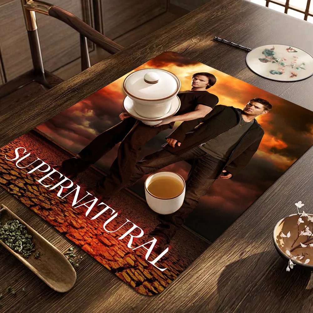 

TV Play Series Supernatural Movie Quick Drying Dish Mat Printed Kitchen Tableware Coffee Draining Pad Dinnerware Cup Placemat