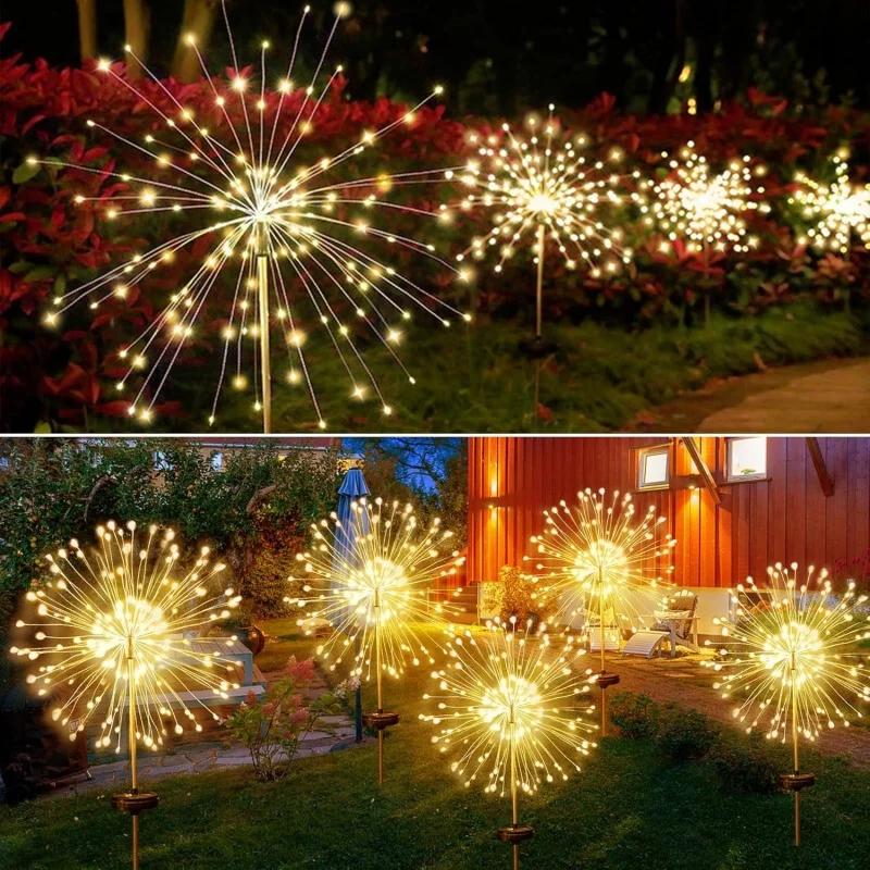 Solar Powered Fireworks Lights, Ground Mounted Atmosphere, Outdoor Waterproof Courtyard Garden, LED Small Color String Lights