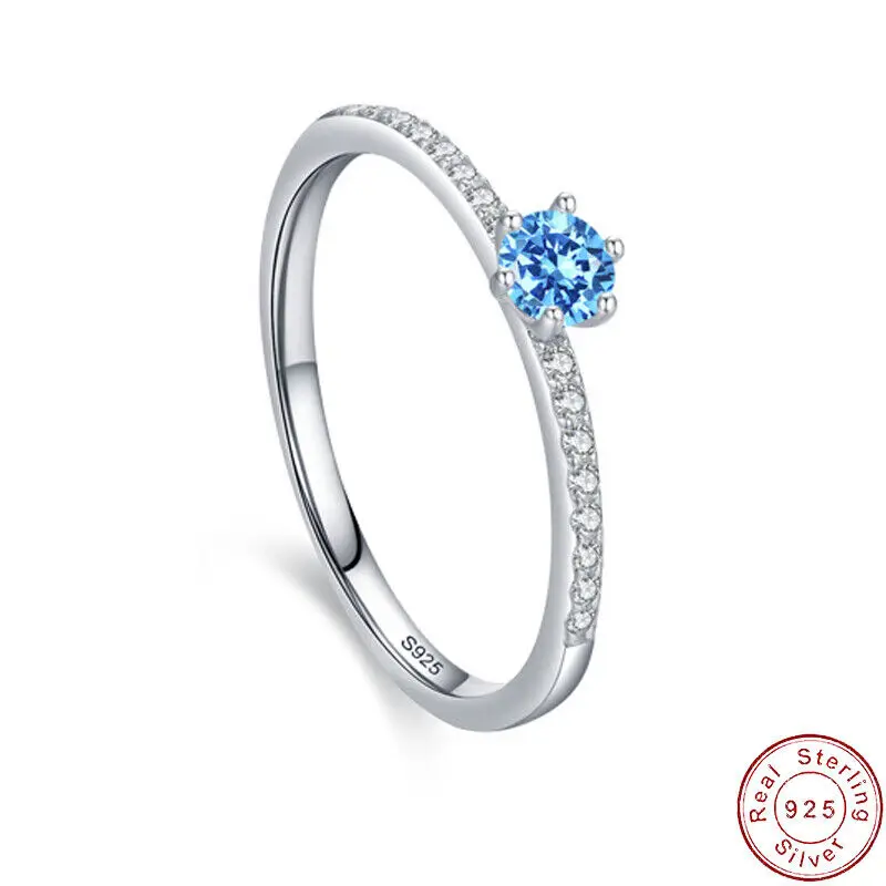 

Европейское элегантное синее кольцо на палец AAA CZ S925 из стерлингового серебра для женщин, свадебные украшения на день рождения